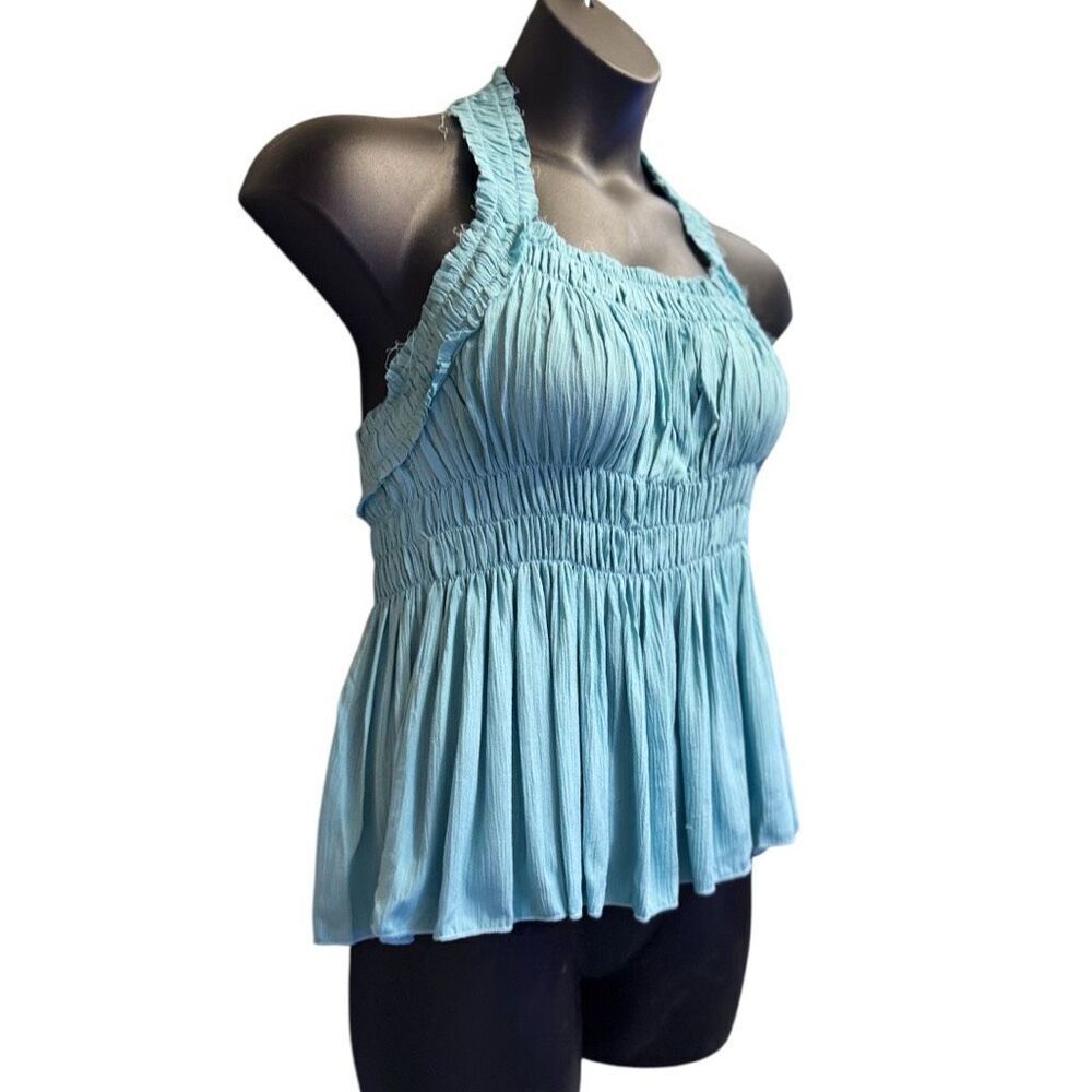 POL Blue Backless Halter Sleeveless Boho Top with Smocking Shirring Detail NEW - Picture 8 of 14
